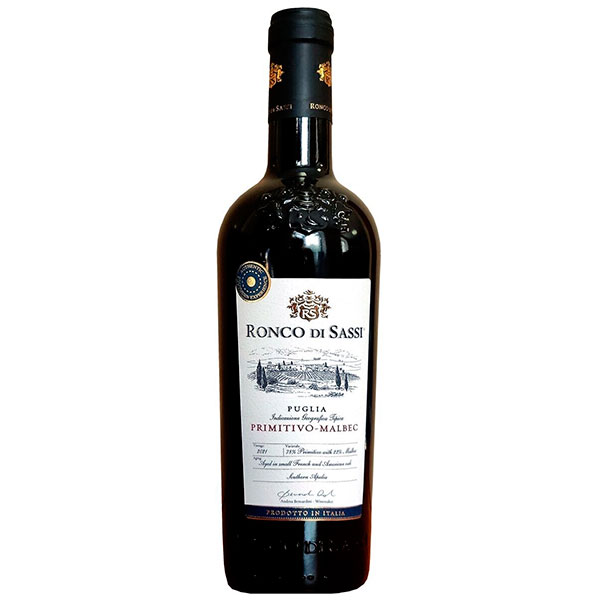 Вино Красное Полусухое Ronco di Sassi Primitivo-Malbec Puglia 2021 0,75 л фото