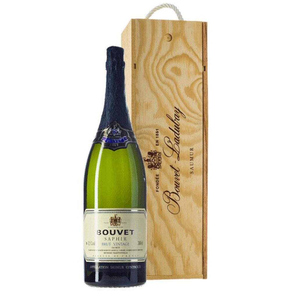 Вино игристое Белое Брют Bouvet-Ladubay Saphir Brut Vintage in wooden box 2023 3 л фото