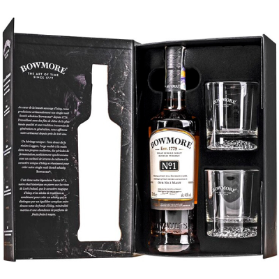 Виски Bowmore № 1 Single Malt Islay with 2 glasses in gift box 0,70 л фото