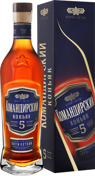 Коньяк KVKZ Komandirsky 5 yo in gift box 0,5 л фото