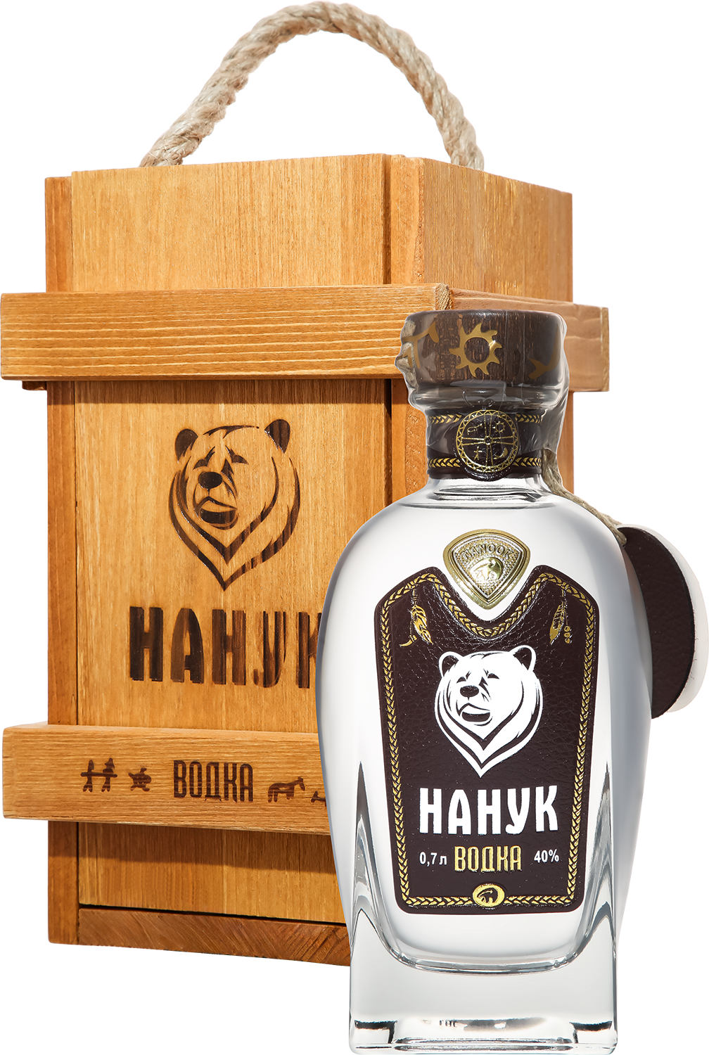 Водка Nanook in wooden box 0,7 л фото