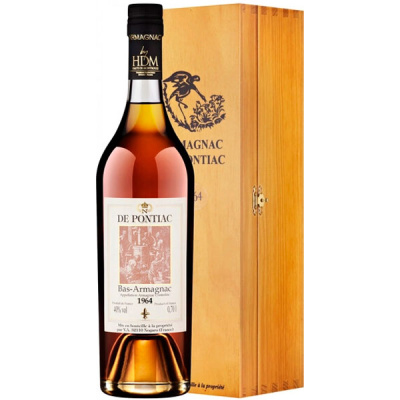 Арманьяк De Pontiac Bas-Armagnac in wooden box 1964 0,7 л фото