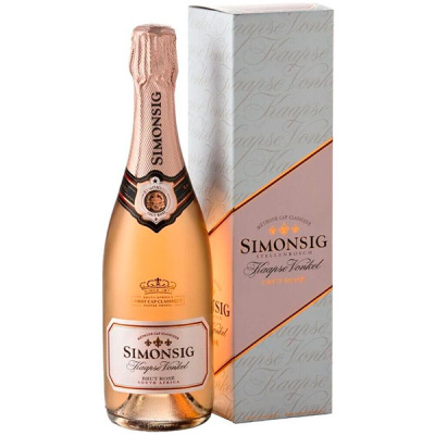 Вино игристое Розовое Брют Simonsig Kaapse Vonkel Cap Classique Brut Rose in gift box 2020 0,75 л фото