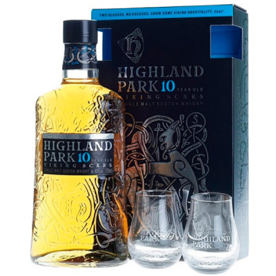 Виски Highland Park 10 Years Old Single Malt Orkney with 2 glasses in gift box 0,7 л фото