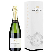 Вино игристое Белое Брют Breton Fils Blanc de Blancs Brut Champagne in gift box 0,75 л фото